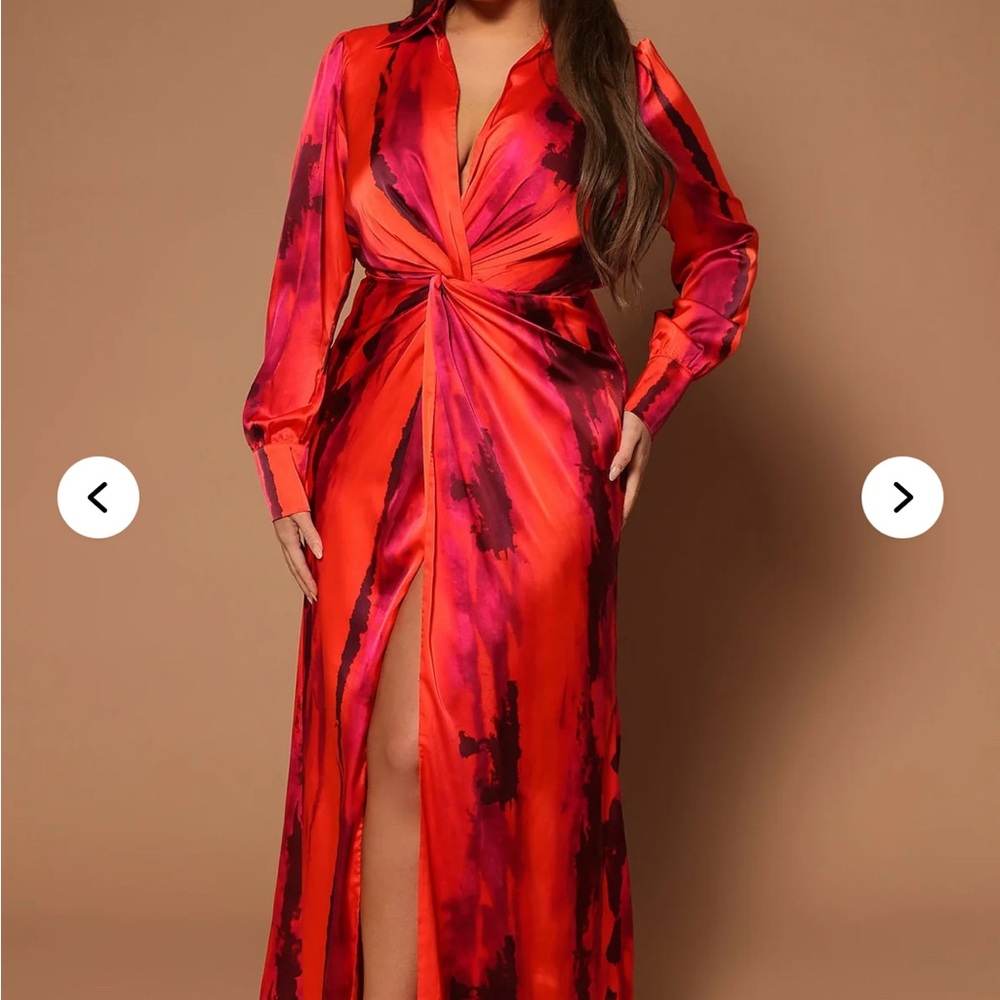 Fashion Nova Vibrant Red and Black Long Sleeve Dress.